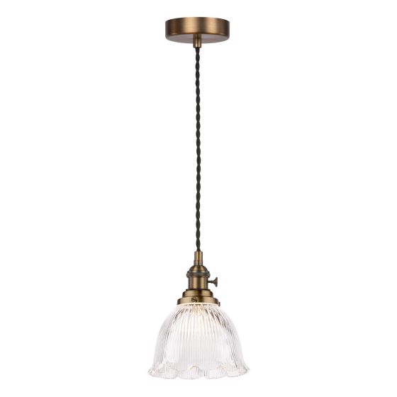 Hadano E14 Pendant Antique Bronze with Domed Ribbed Glass Shade