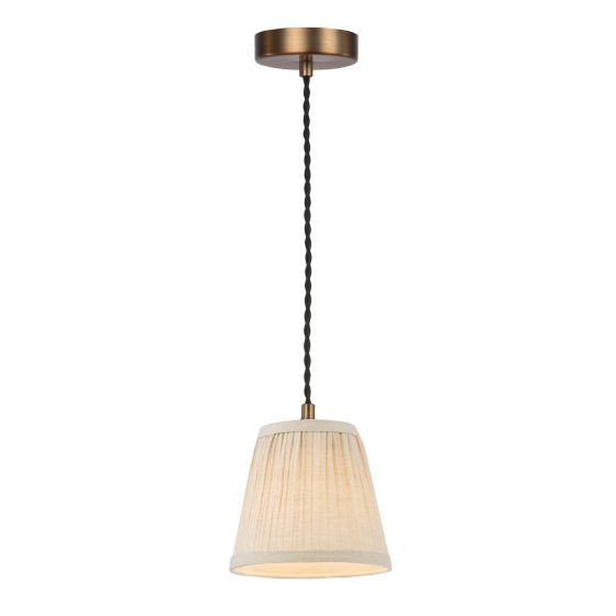 Hadano Pendant Antique Bronze With Natural Linen Pleated Shade