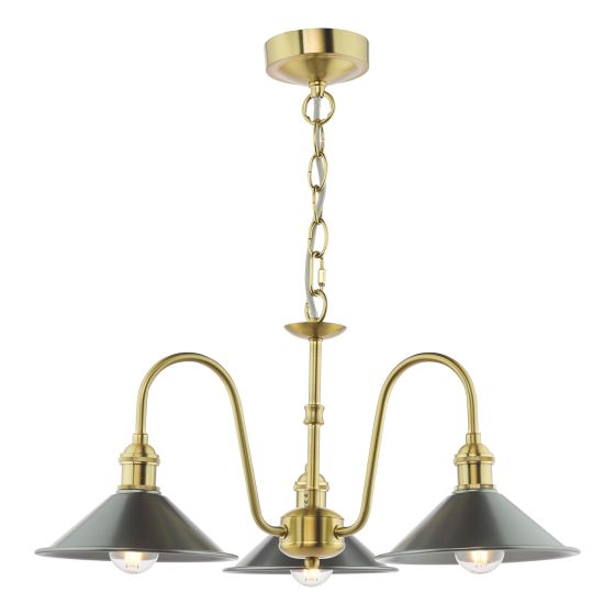 Hadano 3 Light Pendant Natural Brass and Antique Pewter