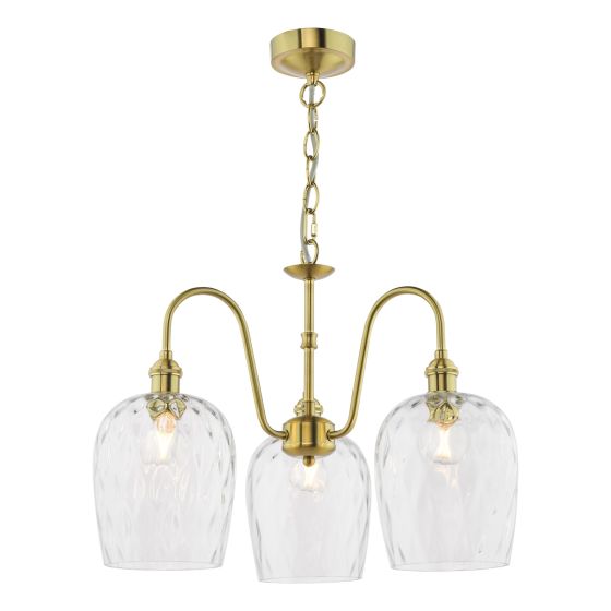 Hadano 3 Light Pendant Natural Brass and Glass