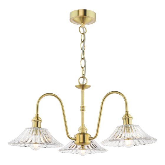 Hadano 3 Light Pendant Natural Brass and Glass