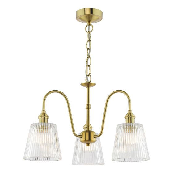 Hadano 3 Light Pendant Natural Brass and Ribbed Glass