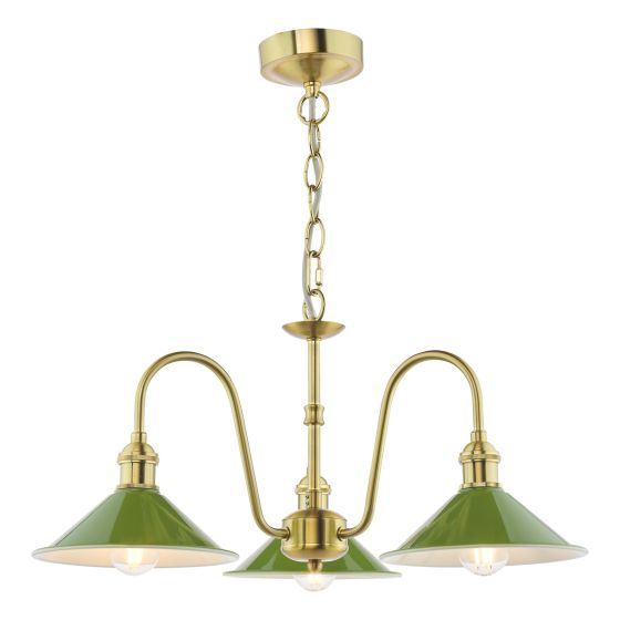 Hadano 3 Light Pendant Natural Brass and Matt Green
