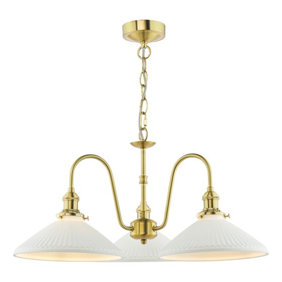 Hadano 3 Light Pendant Natural Brass and White Ceramic