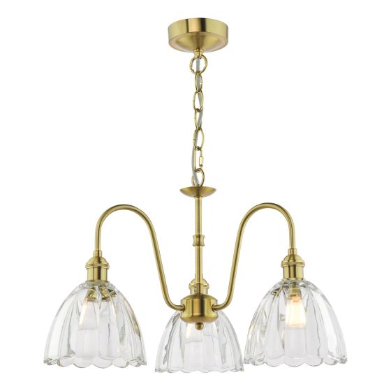 Hadano 3 Light Pendant Natural Brass and Glass