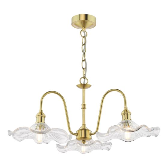 Hadano 3 Light Pendant Natural Brass and Glass