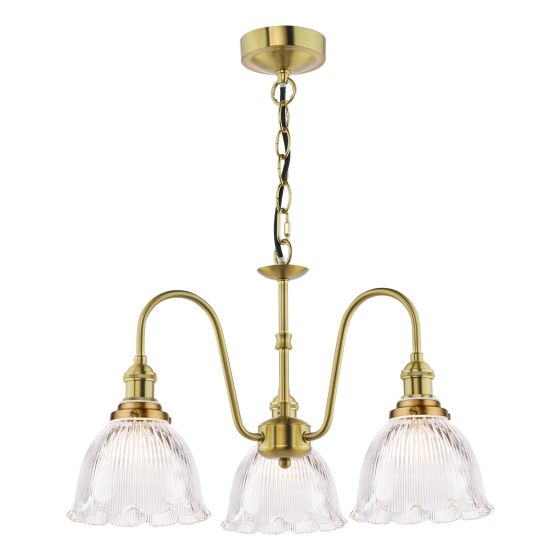 Hadano 3 Light Pendant Natural Brass with Domed Ribbed Glass Shades
