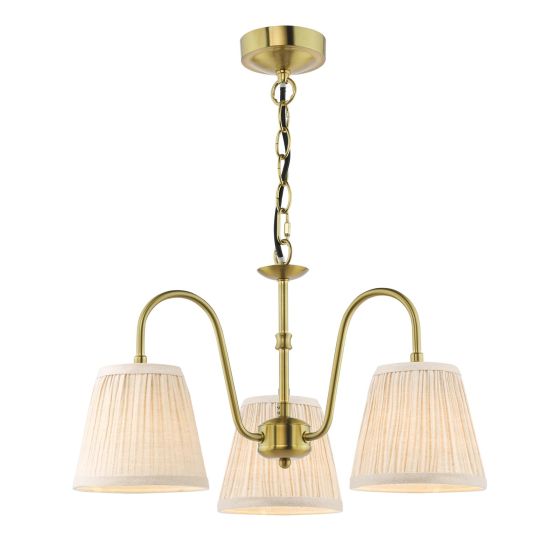 Hadano 3 Light Pendant Natural Brass With Natural Linen Pleated Shades