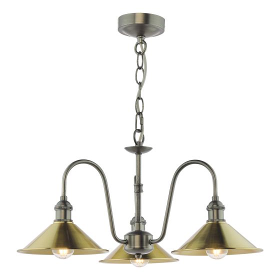 Hadano 3 Light Pendant Antique Chrome and Aged Brass