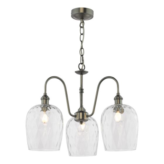 Hadano 3 Light Pendant Antique Chrome and Glass