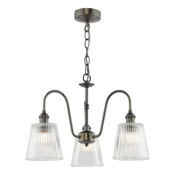 Hadano 3 Light Pendant Antique Chrome and Ribbed Glass
