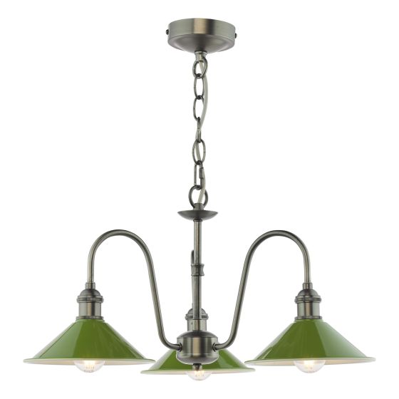 Hadano 3 Light Pendant Antique Chrome and Matt Green
