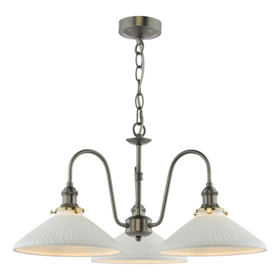 Hadano 3 Light Pendant Antique Chrome and White Ceramic