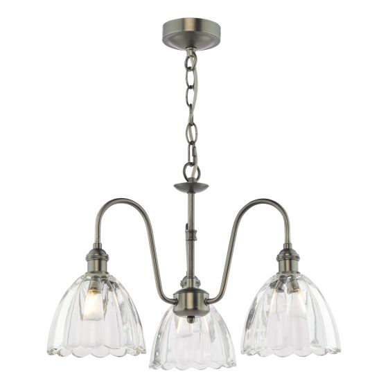 Hadano 3 Light Pendant Antique Chrome and Glass