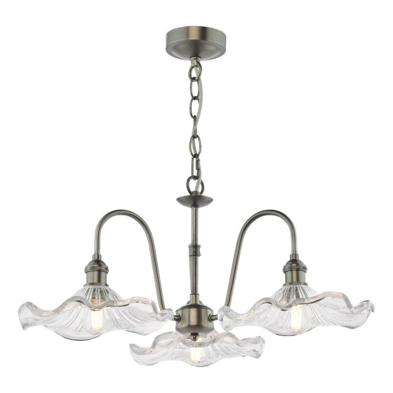 Hadano 3 Light Pendant Antique Chrome and Glass