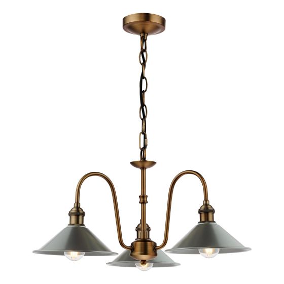 Hadano 3 Light Pendant Antique Bronze with Pewter Metal Shades 18cm