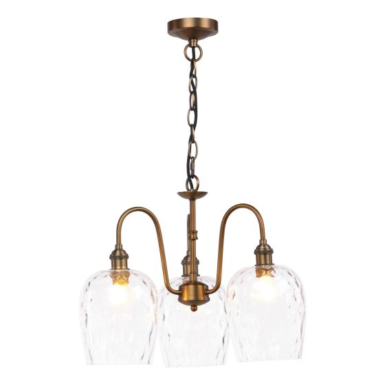 Hadano 3 Light Pendant Antique Bronze with Clear Dimpled Glass Shades