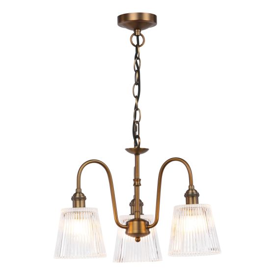 Hadano 3 Light Pendant Antique Bronze with Clear Ribbed Glass Shades