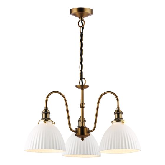 Hadano 3 Light Pendant Antique Bronze with White Domed Ceramic Shades