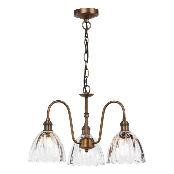 Hadano 3 Light Pendant Antique Bronze with Scalloped Bell Glass Shades