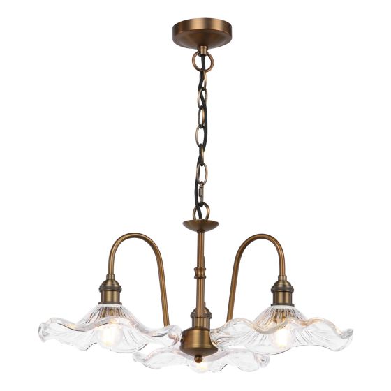 Hadano 3 Light Pendant Antique Bronze with Wavy Glass Shades