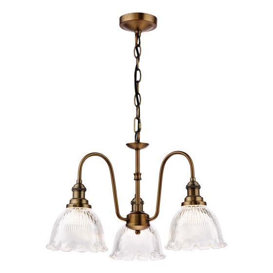 Hadano 3 Light Pendant Antique Bronze with Domed Ribbed Glass Shades