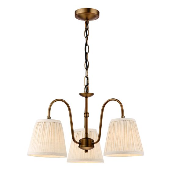 Hadano 3 Light Pendant Antique Bronze with Natural Linen Pleated Shades