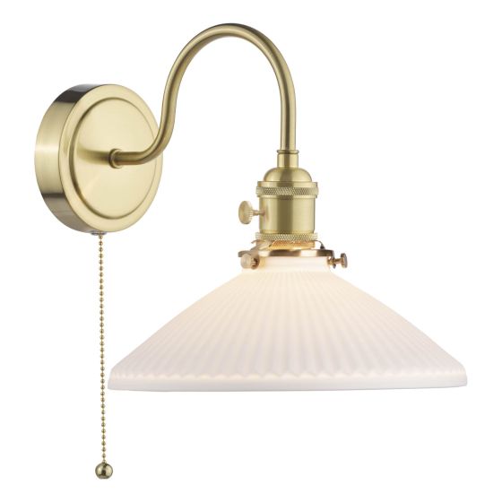 Hadano Wall Light Natural Brass and White Shallow Ceramic Shade
