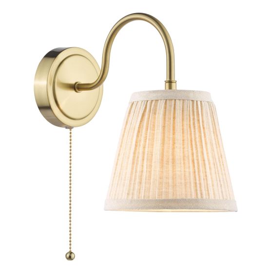 Hadano Wall Light Natural Brass with Natural Linen Pleated Shade