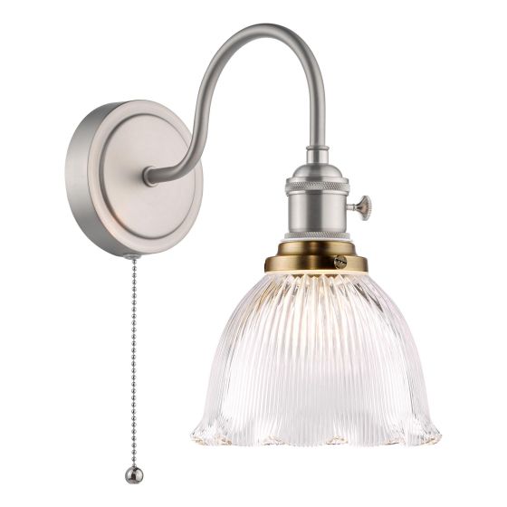 Hadano Wall Light Antique Chrome with Domed Ribbed Glass Shade