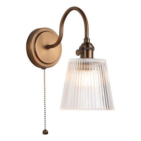 Hadano Wall Light Antique Bronze with Clear Ribbed Glass Shade