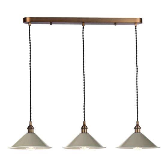 Hadano 3 Light Bar Pendant Antique Bronze with Matt Cashmere/Taupe Metal Shades 18cm