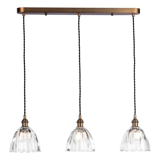 Hadano 3 Light Bar Pendant Antique Bronze with Scalloped Bell Glass Shades