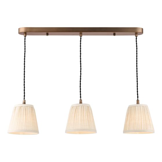 Hadano 3 Light Bar Pendant Antique Bronze with Natural Linen Pleated Shades