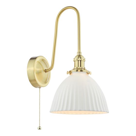 Hadano Wall Light Natural Brass and White Ceramic