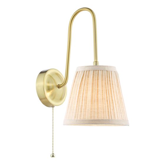 Hadano Wall Light Natural Brass with Natural Linen Pleated Shades