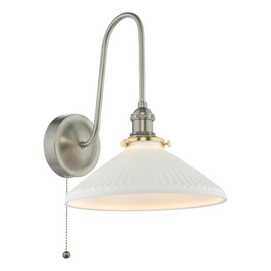 Hadano Wall Light Antique Chrome and White Ceramic