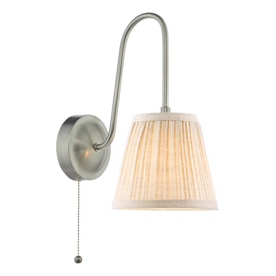 Hadano Wall Light Antique Chrome with Natural Linen Pleated Shade