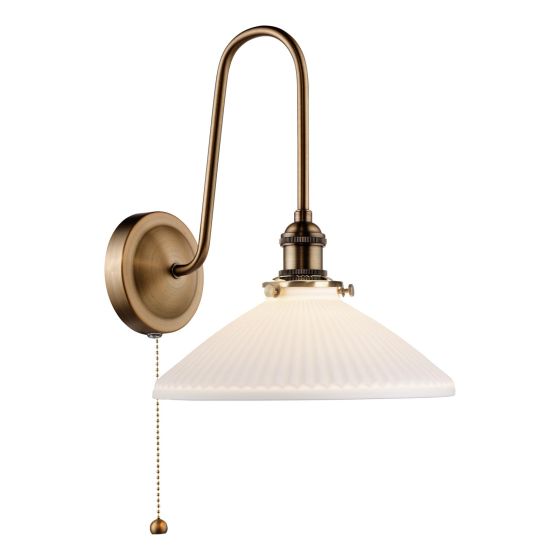 Hadano Tall Wall Light Antique Bronze with White Shallow Ceramic Shade