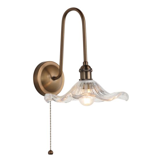Hadano Tall Wall Light Antique Bronze with Wavy Glass Shade
