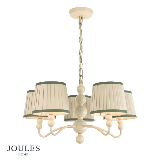 Joules Harewood 5 Light Shadelier Matt Cream and Matt Antique Brass With Shade