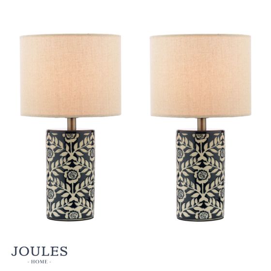 Joules Highclere Twin Pack Table Lamp Blue Ceramic With Shade