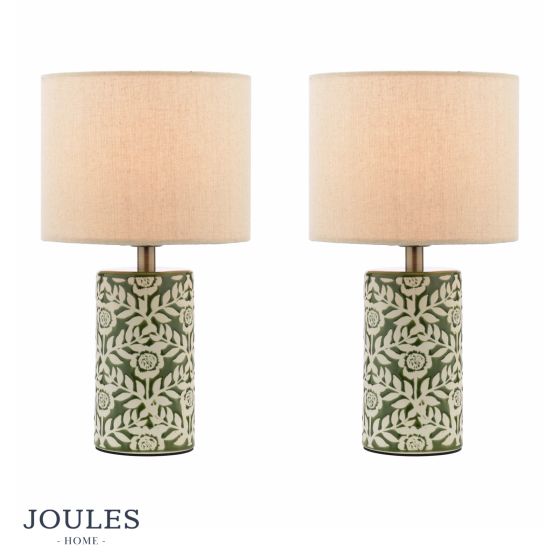 Joules Highclere Twin Pack Table Lamp Green Ceramic With Shade