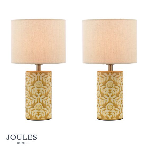 Joules Highclere Twin Pack Table Lamp Yellow Ceramic With Shade