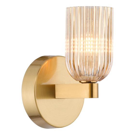 Hilaria Bathroom Wall Light Antique Gold and Amber Ribbed Glass IP44