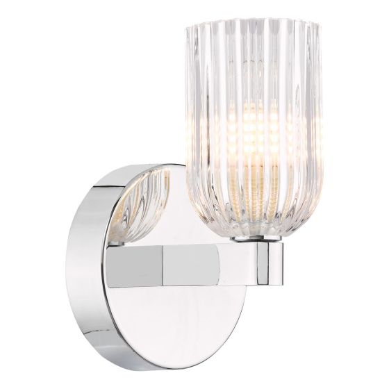 Hilaria Bathroom Wall Light Polished Chrome and Ribbed Glass IP44