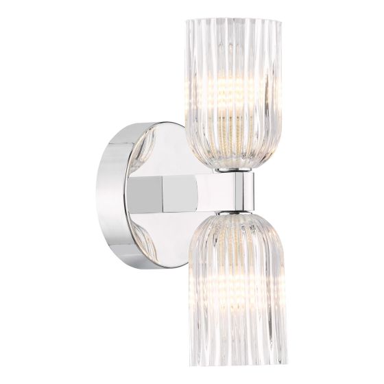 Hilaria 2 Light Bathroom Wall Light Polished Chrome and Ribbed Glass IP44