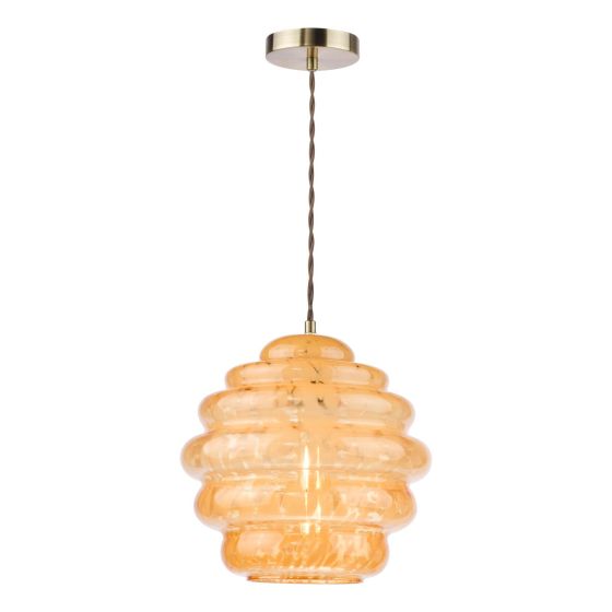 Hive Pendant Antique Brass and Orange Art Glass