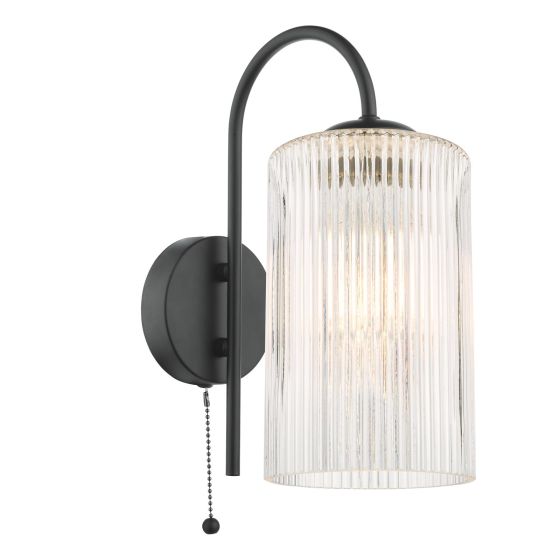 Idra Wall Light Satin Black and Ribbed Glass