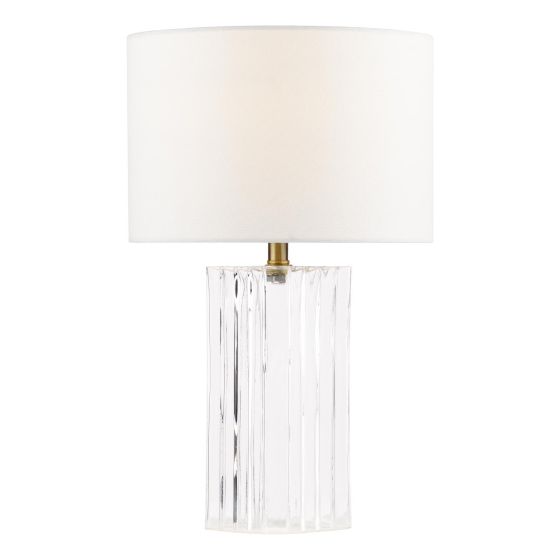 Iggy Table Lamp Ribbed Glass and Antique Brass With Linen Shade